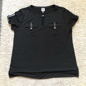 Anne Klein Black Top Short Sleeve Breast Pockets